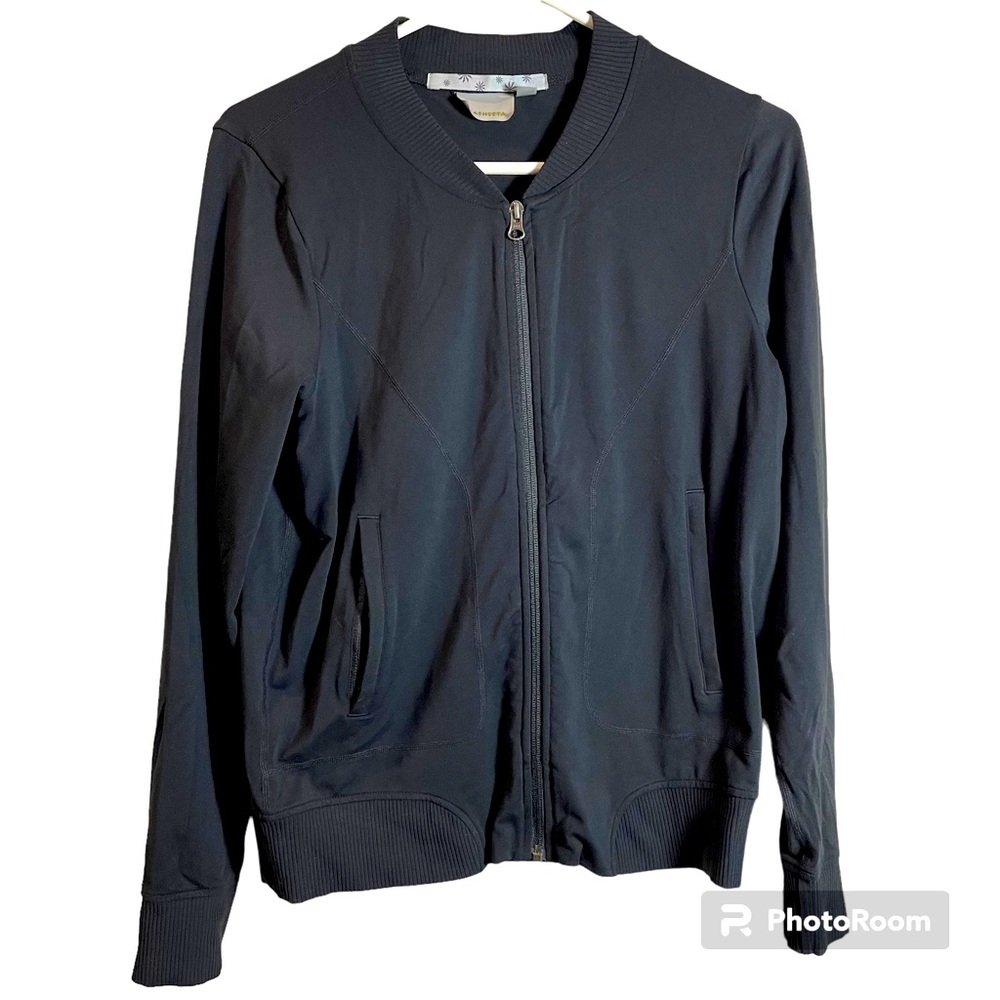 Athleta Jacket Black Full Zip Long Sleeve Bomber Size Medium Like New Ac…